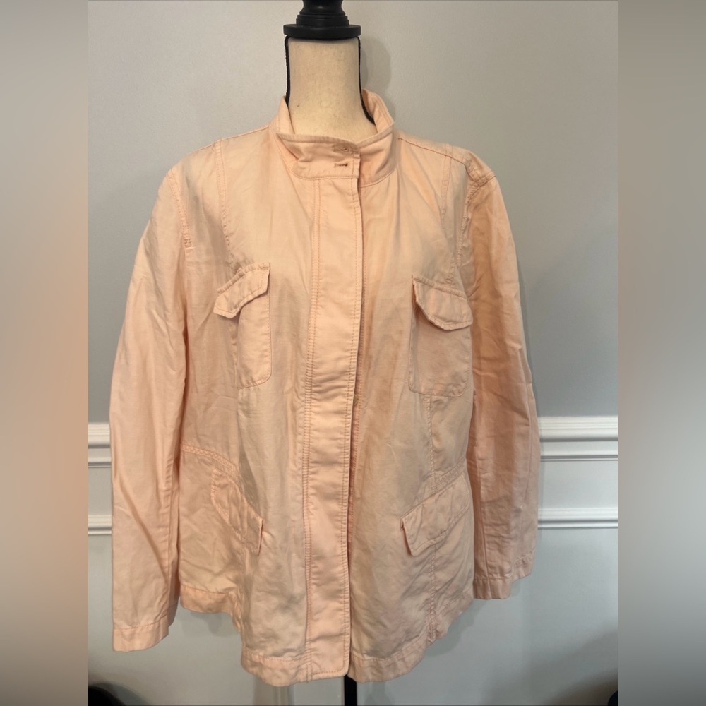 Talbots Women’s Plus Size 24W Light Linen Cotton Blend Zip Up Jacket Pink